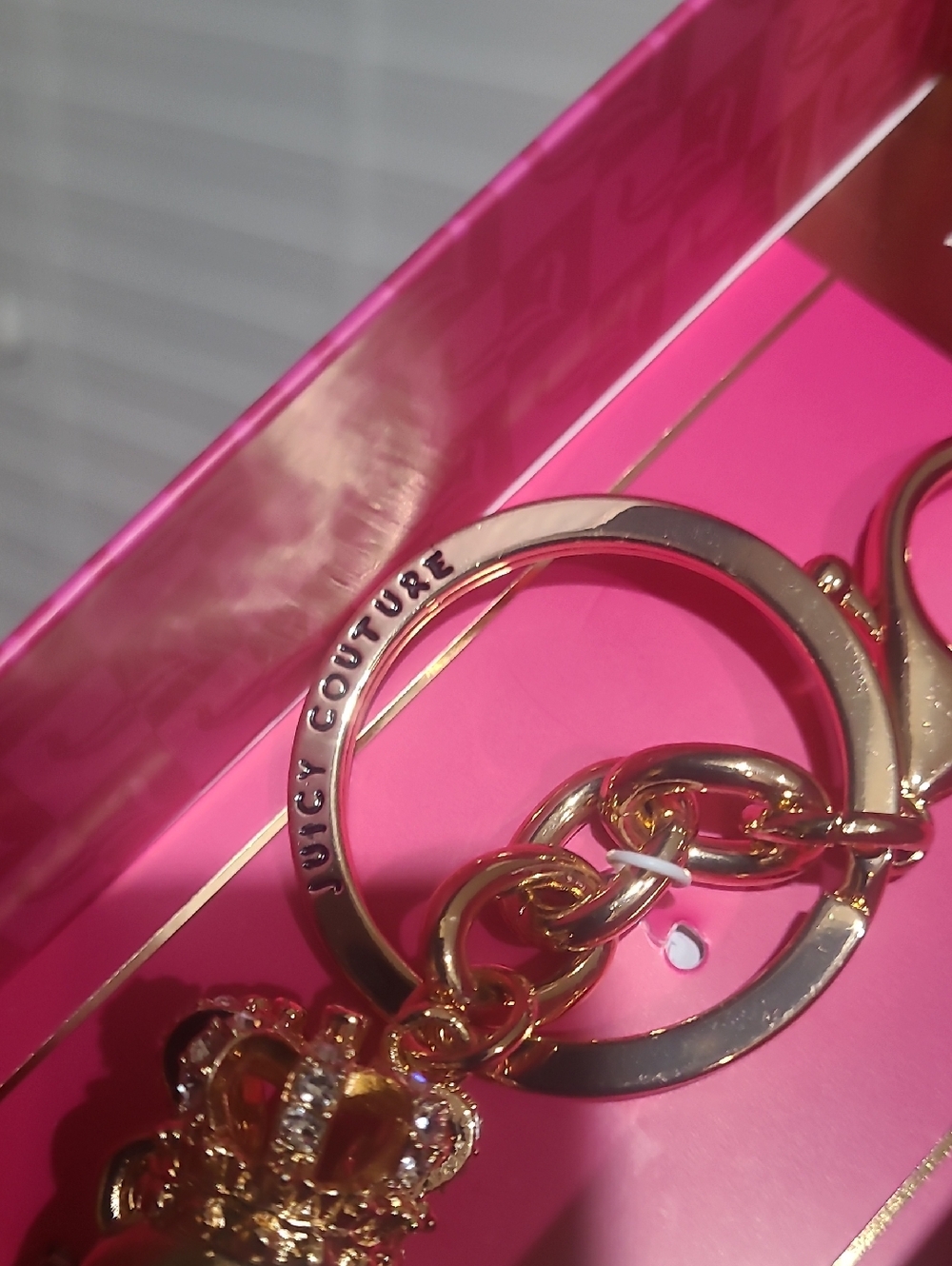 Juicy Couture Gold-Tone Teddy Bear Keychain with Pink Gem - Picture 5 of 6